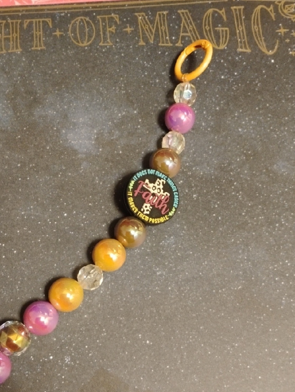Beaded Faith Charm Bracelet - Gold & Purple